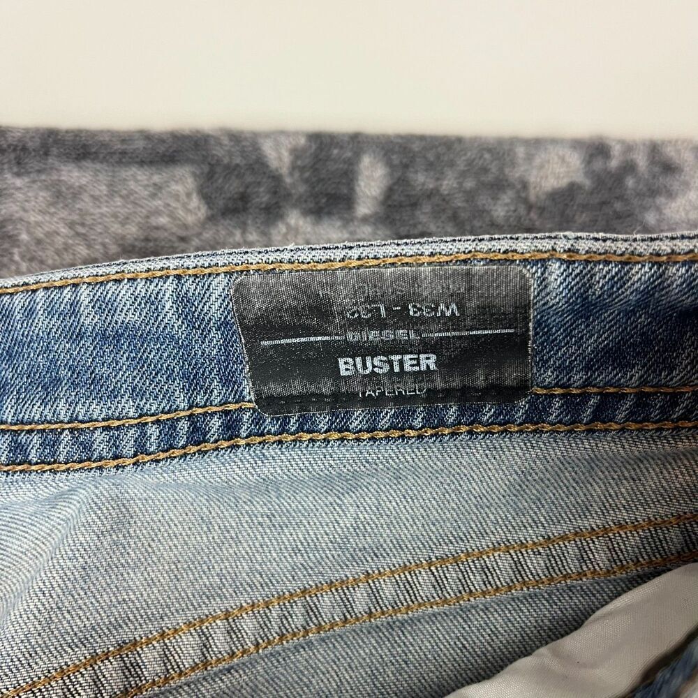 Diesel Buster Blue Denim Jeans Tapered Button Fly Men's 33X32 (35X31) Whisker - Picture 4 of 15